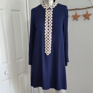 Lilly Pulitzer Gracelynn Stretch Tunic Dress True Navy Gold Trim Size 4
